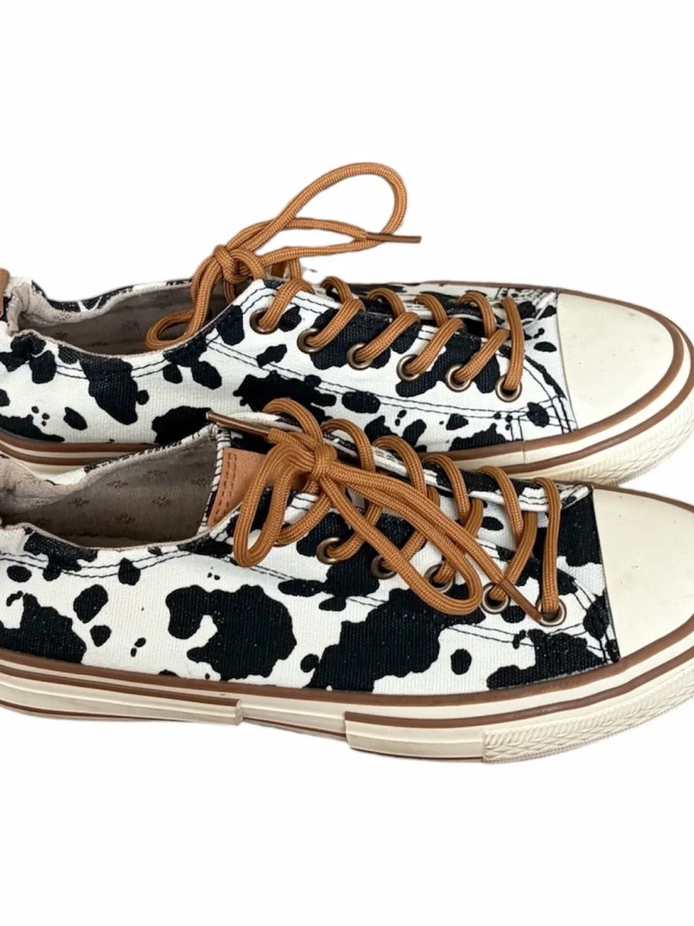 Very G Cow Print Canvas Sneakers Women’s 9 Black White Brown Western Low Top